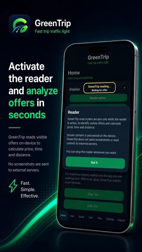 GreenTrip offer reader screen in English